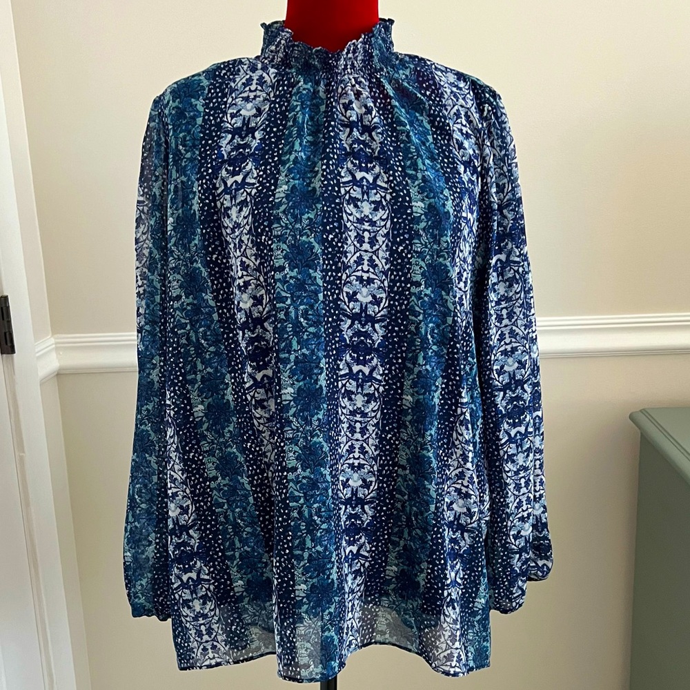 Susan Graver chiffon smocked neck fully lined top